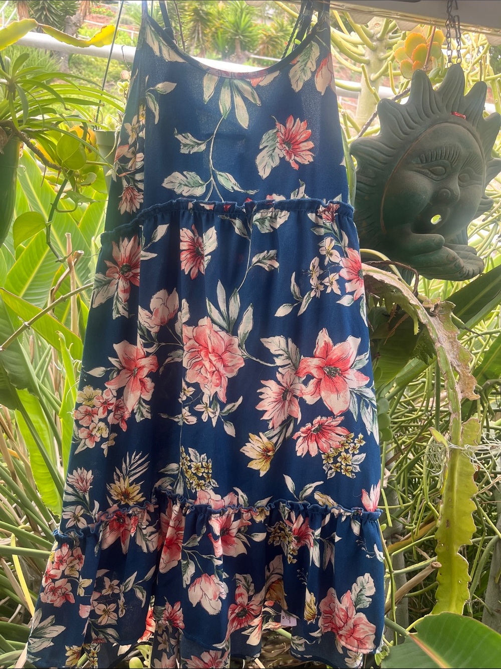 Xhilaration Navy Floral Tiered A-Line Dress with Pink Blossoms